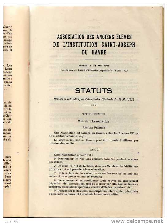 BULLETIN  DE L'association Des Anciens Eleves De ST JOSEPH DU HAVRE Année 1936 Nombreuses Pages De PublicitéNombreuses - Documents Historiques