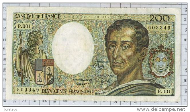 200 Francs Montesquieu, Ref Fayette 70-1, état TTB - 200 F 1981-1994 ''Montesquieu''