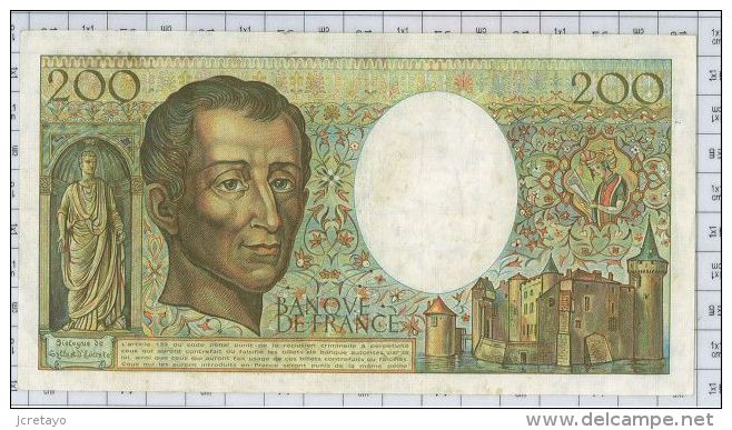 200 Francs Montesquieu, Ref Fayette 70-1, état TTB - 200 F 1981-1994 ''Montesquieu''