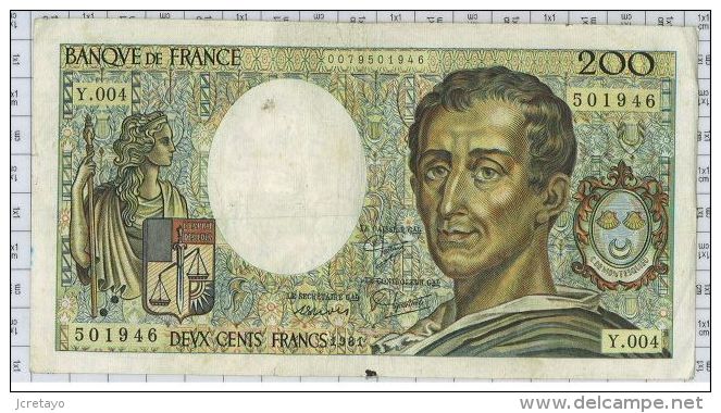 200 Francs Montesquieu, Ref Fayette 70-1, état TTB - 200 F 1981-1994 ''Montesquieu''