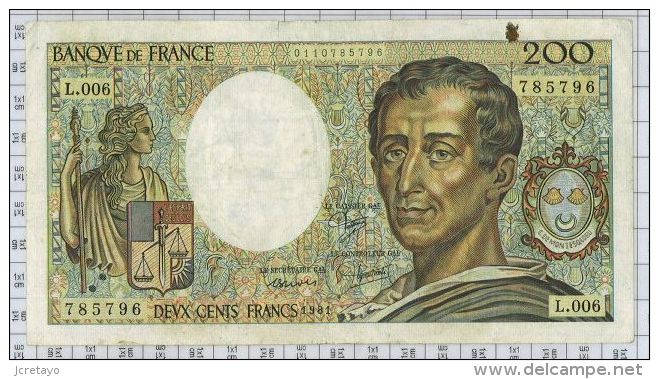 200 Francs Montesquieu, Ref Fayette 70-1, état TTB - 200 F 1981-1994 ''Montesquieu''