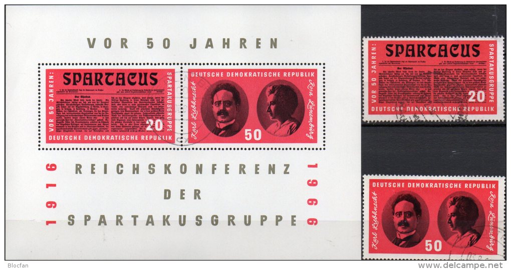 Spartakus 1966 DDR 1154/5 Plus Block 25 O 9€ Zeitung Liebknecht/ Luxemburg Bf M/s Military Bloc History Sheet Of Germany - WW1