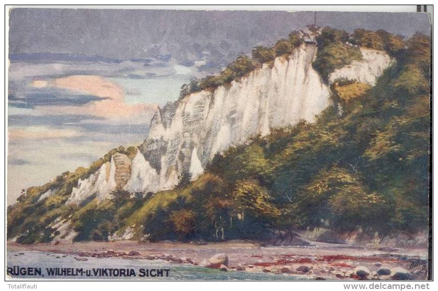 Insel Rügen Kreidefelsen Wilhelm U Viktoria Sicht Color TUCK Postkarte Ungelaufen Rückseitig Beschrieben - Ruegen