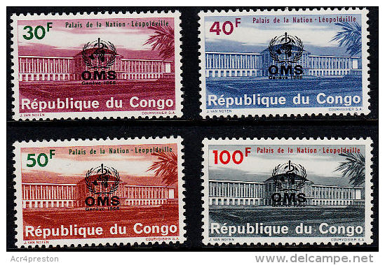 B5125 CONGO 1966, SG 618-21 OMS At Geneva Overprint On Palais De La Nation  MNH - Neufs