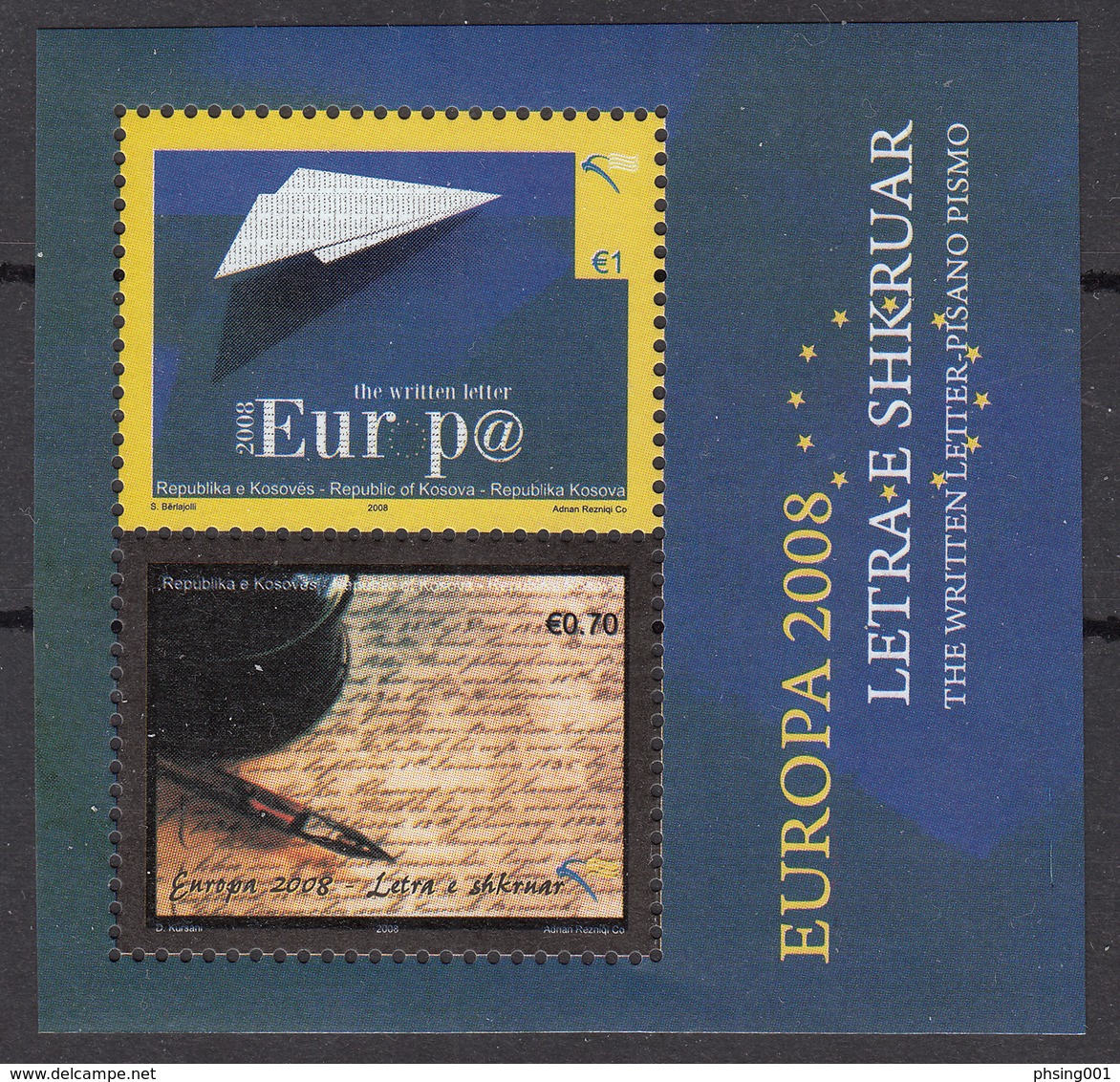 Kosovo 2008 Europa CEPT, Letter, Block Souvenir Sheet MNH - 2008