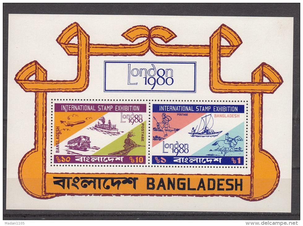 BANGLADESH, 1980, International Stamp Exhibition, London, Mail, Transport, Boat, Horse, Miniature Sheet, MNH, (**) - Bangladesh