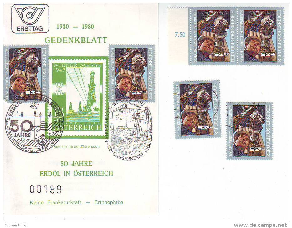 1150f: Österreich 1980, Erdöl, ÖMV, Gedenkblatt, ** Und O Ausgaben - Erdöl