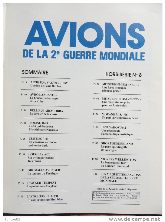 Avions De La 2e Guerre Mondiale - Hors Série N° 8 - Profils Et Histoire -  Librairie Hachette - ( 1983 ) . - Flugzeuge