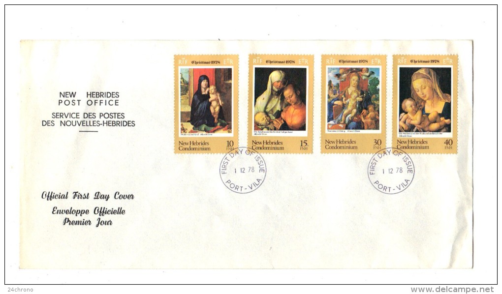 Premier Jour D´ Emission, FDC: Nouvelles Hebrides, Port Vila, Christmas, Noel, 1978, 01-12-78 (13-2974) - FDC