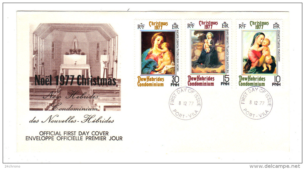 Premier Jour D´ Emission, FDC: Nouvelles Hebrides, Port Vila, Christmas, Noel, 1977, 08-12-77 (13-2975) - FDC