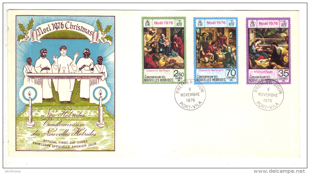 Premier Jour D´ Emission, FDC: Nouvelles Hebrides, Port Vila, Christmas, Noel, 1976, 08-11-76 (13-2976) - FDC