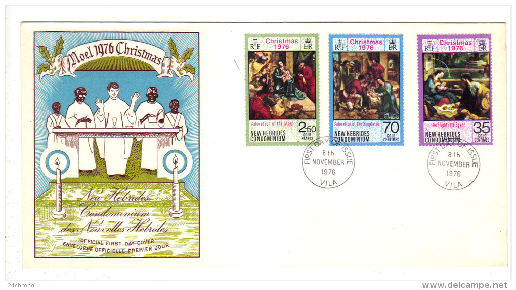 Premier Jour D´ Emission, FDC: Nouvelles Hebrides, Vila, Christmas, Noel, 1976, 08-11-76 (13-2977) - FDC