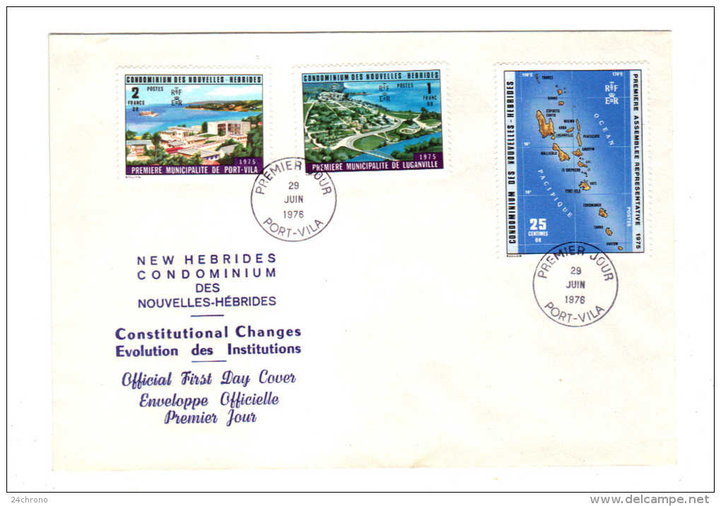 Premier Jour D´ Emission, FDC: Nouvelles Hebrides, Port Vila, Constitution Changes Evolution Des Institutions, 29-06-76 - FDC