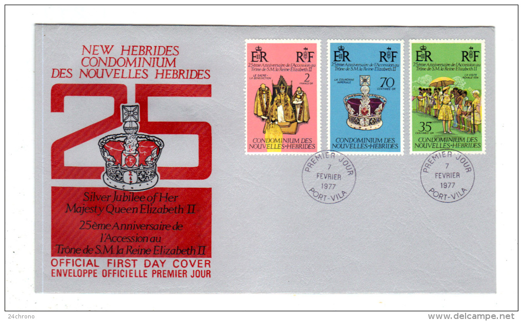 Premier Jour D´ Emission, FDC: Nouvelles Hebrides, Port Vila, 25è Anniversaire De L´ Accession Au Trone Reine Elizabeth - FDC