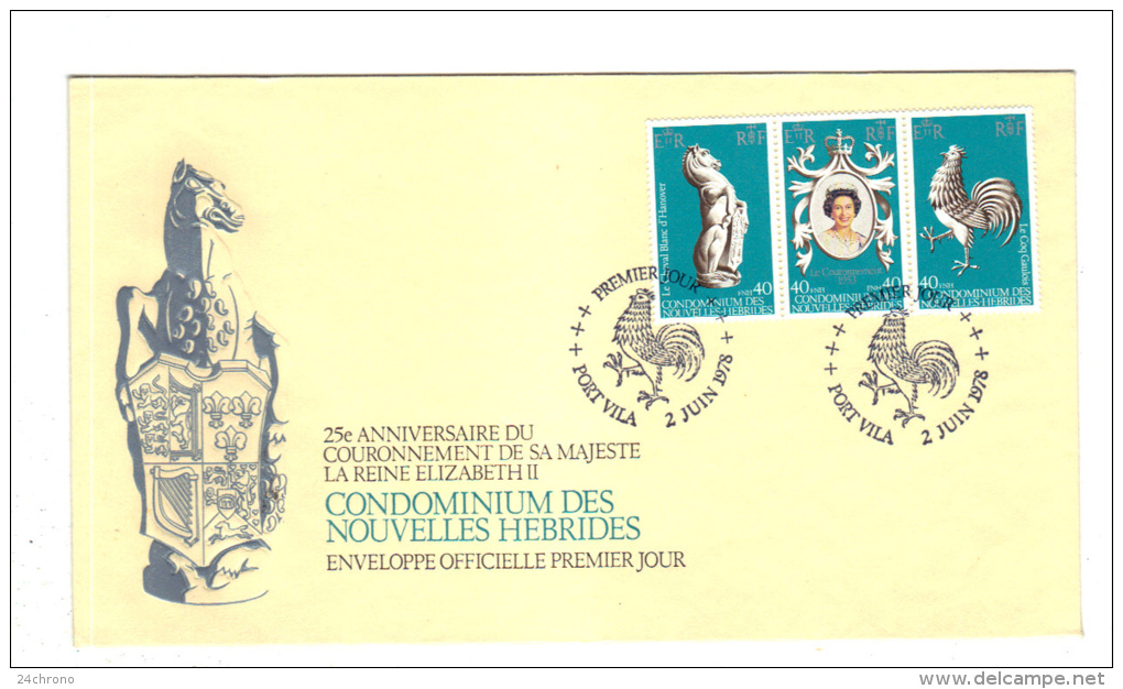 Premier Jour D´ Emission, FDC: Nouvelles Hebrides, Port Vila, 25è Anniversaire Du Couronnement De La Reine Elizabeth - FDC