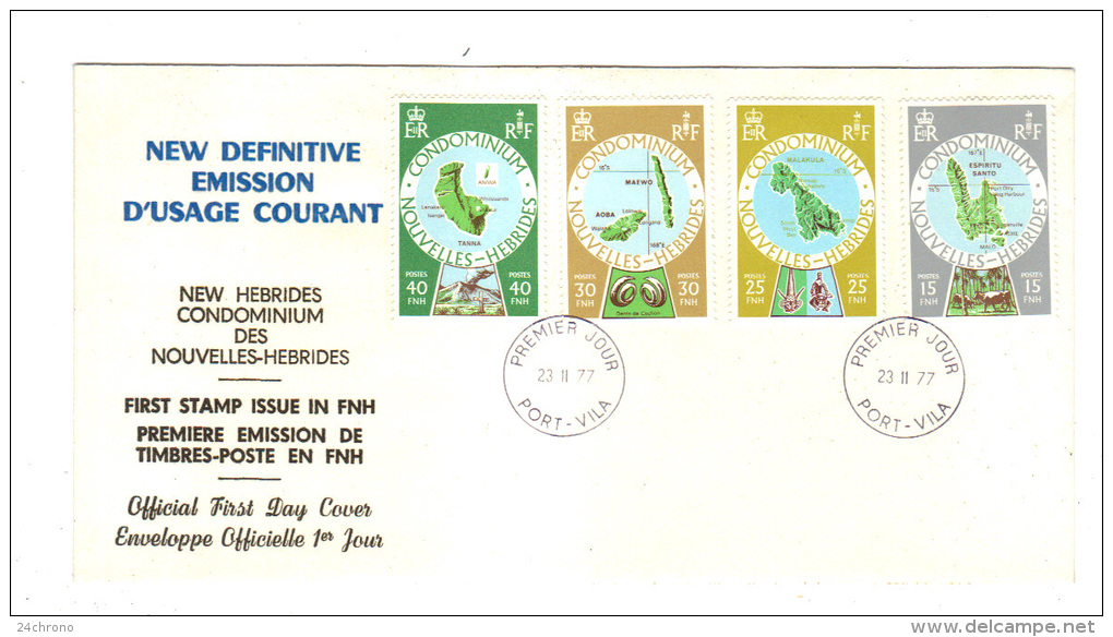 Premier Jour D´ Emission, FDC: Nouvelles Hebrides,Port Vila, New Definitive Emission D´ Usage Courant, 23-11-77 - FDC