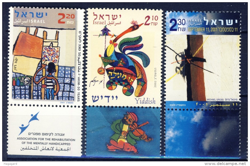 ##Israel 2001-03. 3 Art Items. Paintings. Michel 1647, 1674, 1721. MNH(**) - Unused Stamps (with Tabs)