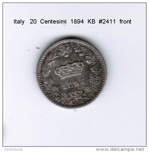 ITALY    20  CENTESIMI  1894 KB (KM # 28.1) - 1878-1900 : Umberto I