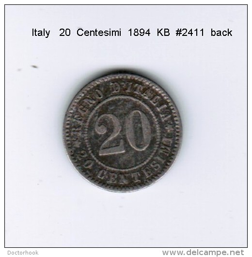 ITALY    20  CENTESIMI  1894 KB (KM # 28.1) - 1878-1900 : Umberto I