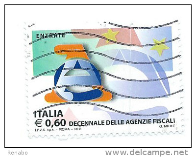 Italia 2011 ; Le Istituzioni : Agenzia Delle Entrate ; Parte Di Un Foglietto ; Usato - 2011-20: Usati