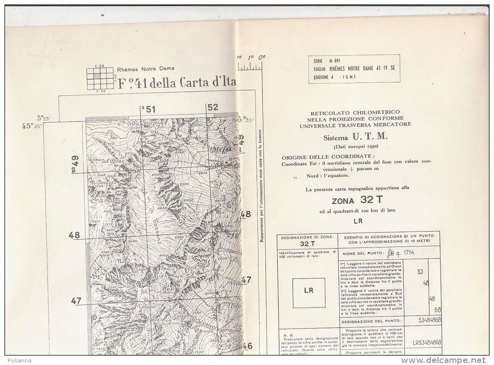 C1094 - CARTINA TOPOGRAFICA - CARTA D'ITALIA ISTITITUTO GEOGRAFICO MILITARE Anni '60 - F.:41 RHEMES NOTRE DAME/ALPINISMO - Topographische Karten