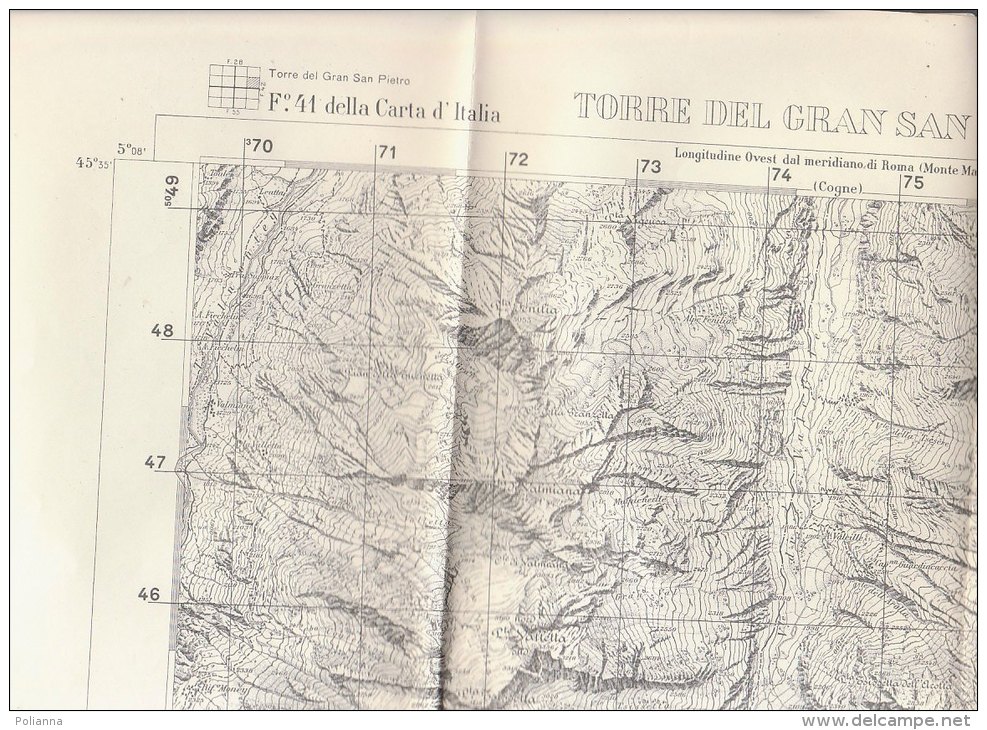 C1095 - CARTINA TOPOGRAFICA - CARTA D'ITALIA IST. GEOGRAFICO MILITARE Anni '60 - F.:41 TORRE DEL GRAN S.PIETRO/ALPINISMO - Topographische Karten