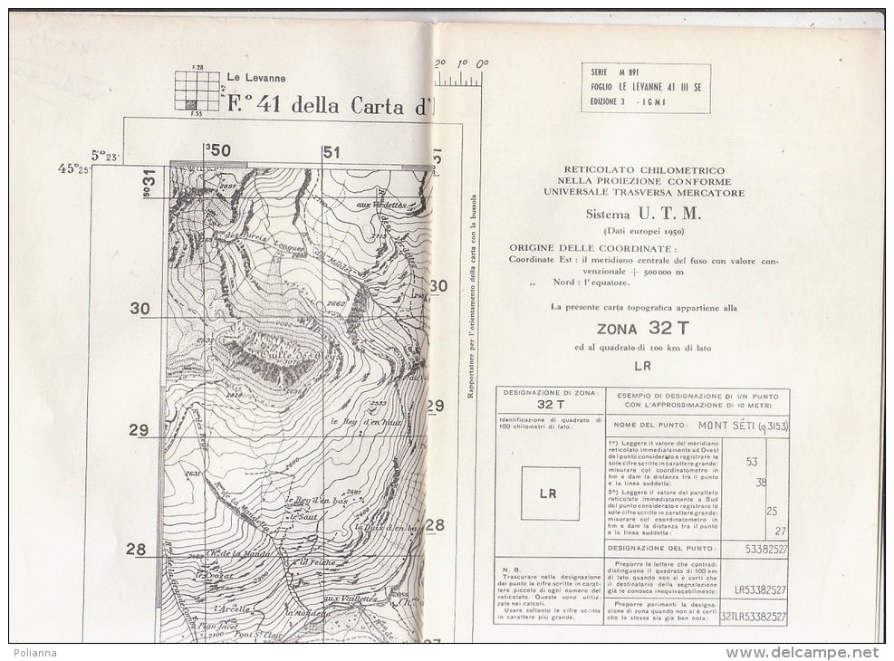 C1097 - CARTINA TOPOGRAFICA - CARTA D'ITALIA ISTITUTO GEOGRAFICO MILITARE Anni '60 - F.:41 LA LEVANNE/ALPINISMO - Topographische Karten