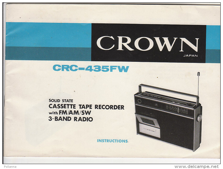 C1144 - LIBRETTO ISTRUZIONI APPARECCHIO RADIO - CASSETTE TAPE RECORDER CRC-435FW CROWN Japan - Libros Y Esbozos