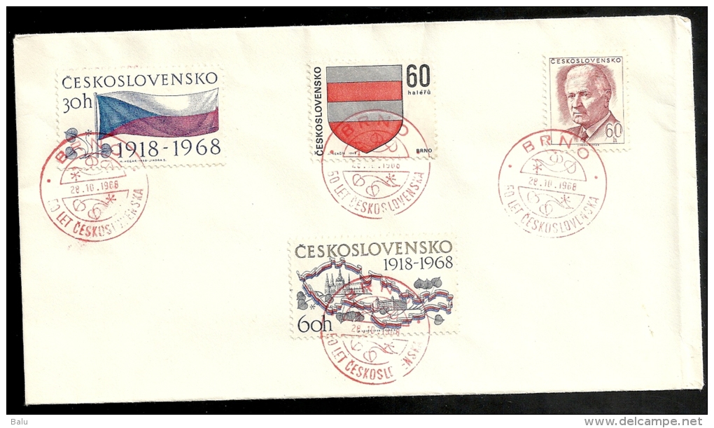 CSSR Ceskoslovensko 28.10.1968 FDC Roter Ersttagssonderstempel Brno Michel Nr.n 1829 1830 + 1821 + 1788 - FDC