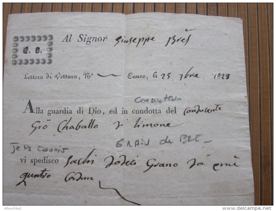 RARE 1828 Lettera Di Vettura + Fiscale F. Serra Negoziante In Cuneo Italie Italia &gt;G. Bresso - Brés &gt; Nizza Nice F - Italia