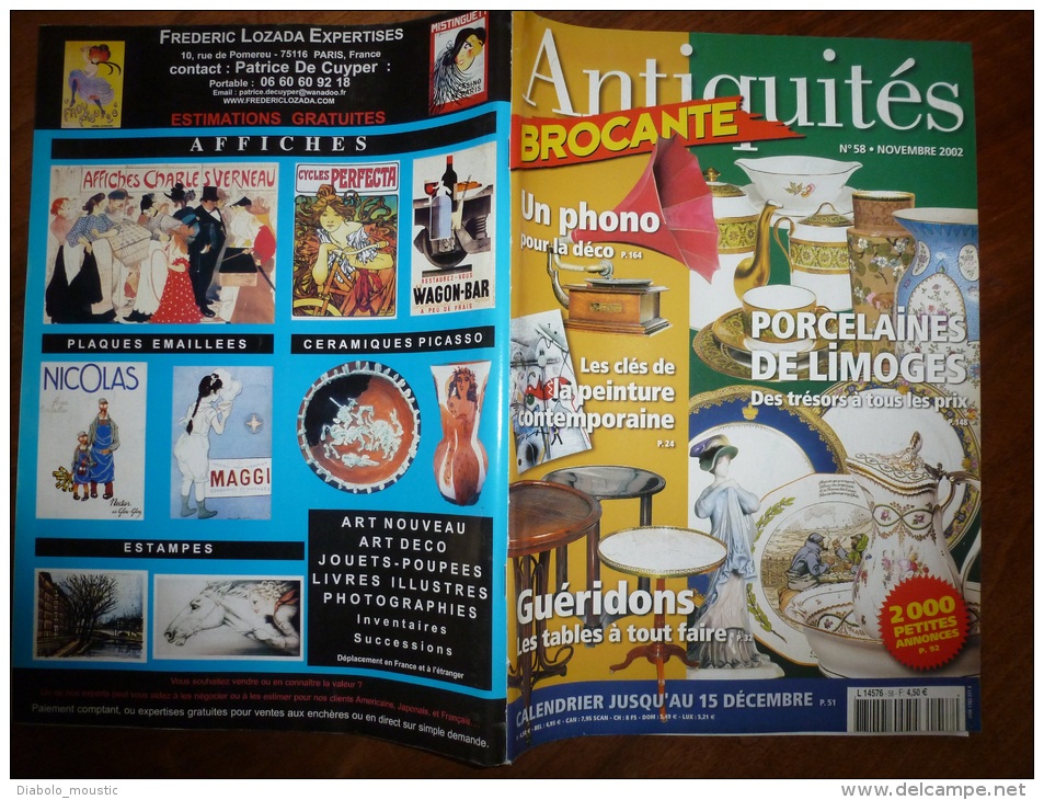 N° 58 De Novembre  2002  ANTIQUITES-BROCANTE : Porcelaine De Limoges; Les Phonos ; Les Guéridons....etc.. - Verzamelaars