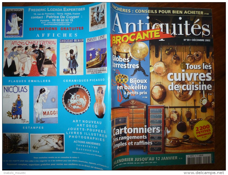 N° 59 De Décembre  2002  ANTIQUITES-BROCANTE : Les Cuivres ;Les Globes Terrestres; Les Cartonniers....etc... - Verzamelaars