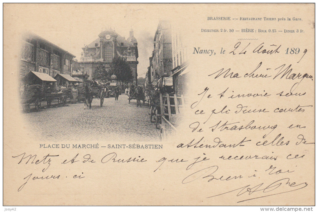 54 NANCY  PLACE DU MARCHE -SAINT SEBASTIEN- BRASSERIE -RESTAURANT THIERS - Nancy