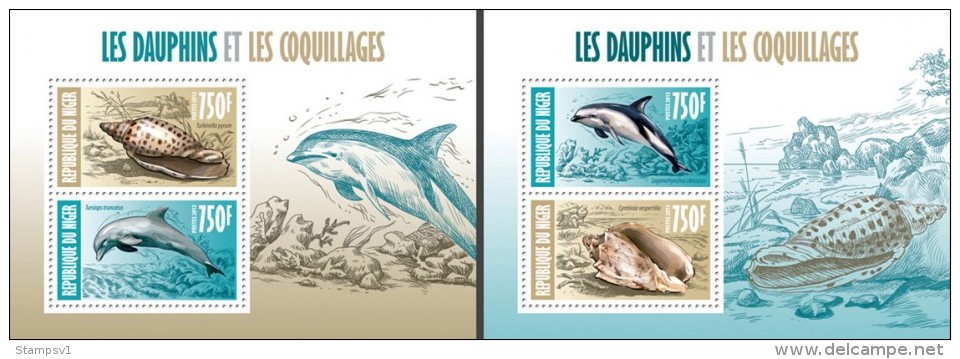 Niger. 2013 Dolphins And Shells 2 Collective Souvenir Sheets. (403c) - Dolphins