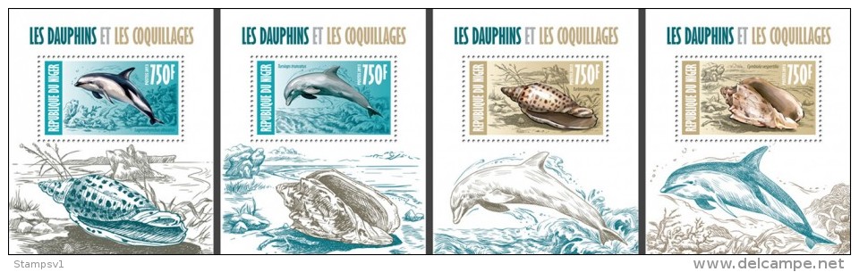 Niger. 2013 Dolphins And Shells 4 Deluxe Souvenir Sheets. (403d) - Dolphins