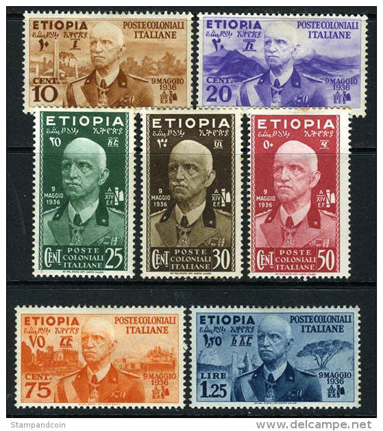 Ethiopia Italian Occupation N1-7 Mint Hinged Postal Set From 1936 - Ethiopia