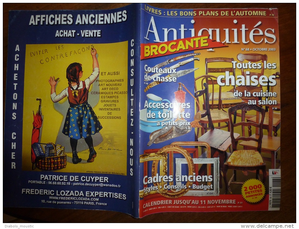 N° 68 De Octobre 2003  ANTIQUITES-BROCANTE : Toutes Les CHAISES; Cadres Anciens; Couteaux De CHASSE; Acc. De Toilette... - Brocantes & Collections