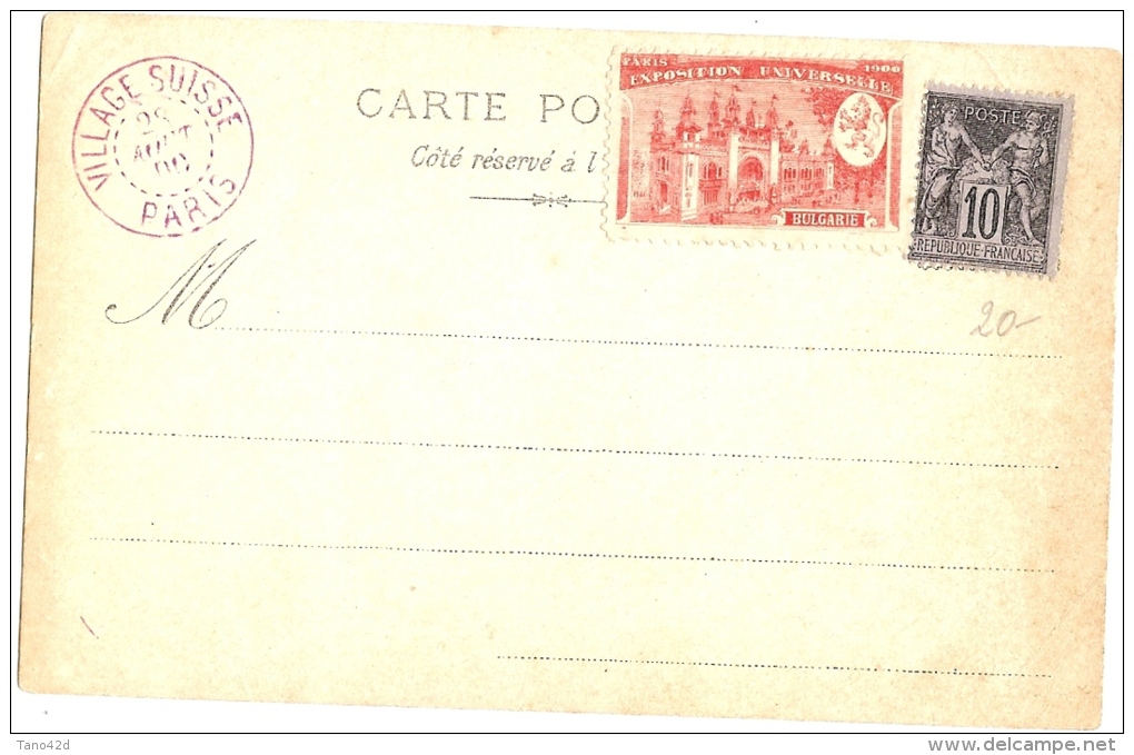 LPU13/B - EXPOSITION UNIVERSELLE PARIS 1900 VILLAGE SUISSE +TP SAGE 10c + VIGNETTE SOUVENIR - 1900 – Paris (France)