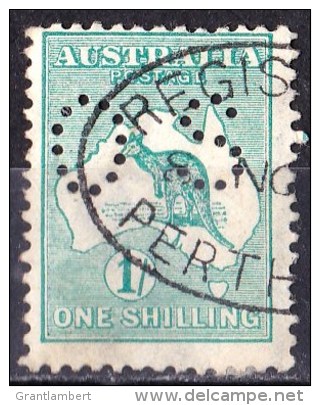 Australia 1913 Kangaroo 1 Shilling Blue- Green 1st Wmk Perf Small OS Used - Gebraucht