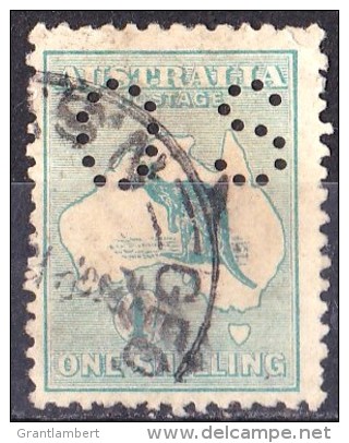 Australia 1913 Kangaroo 1 Shilling Blue- Green 1st Wmk Perf Small OS Used  - - Used Stamps