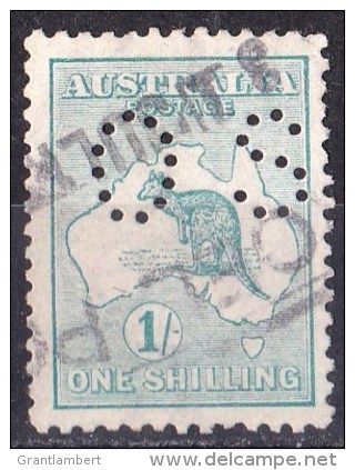 Australia 1913 Kangaroo 1 Shilling Green 1st Wmk Perf Small OS Used - Oblitérés