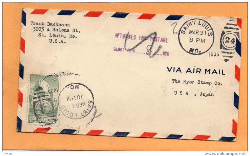 USA 1935 Cover To Japan Returned - Cartas & Documentos