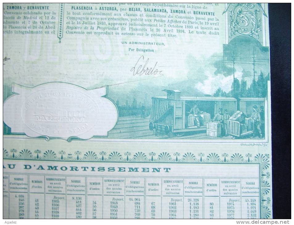 Obligation"Ferrocarriles Del Oeste De Espana"Chemins De Fer De L'ouest De L'Espagne 1897 Très Bon état,reste Des Coupons - Railway & Tramway