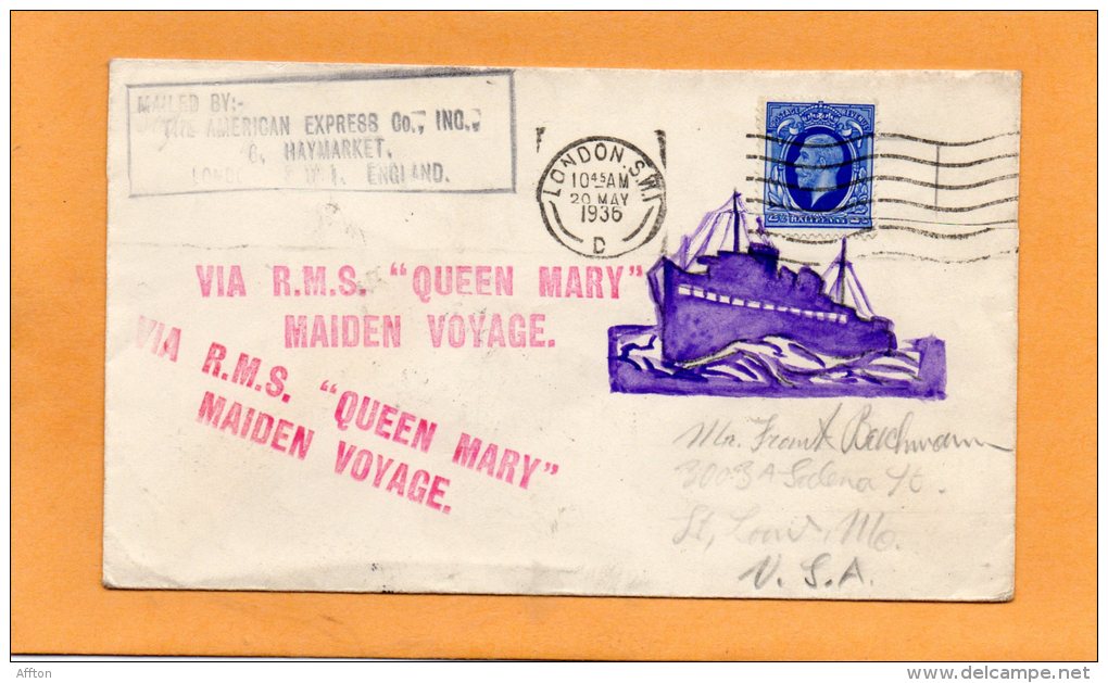 Via RMS Queen Mary Maiden Voyage UK 1936 Cover - Barche