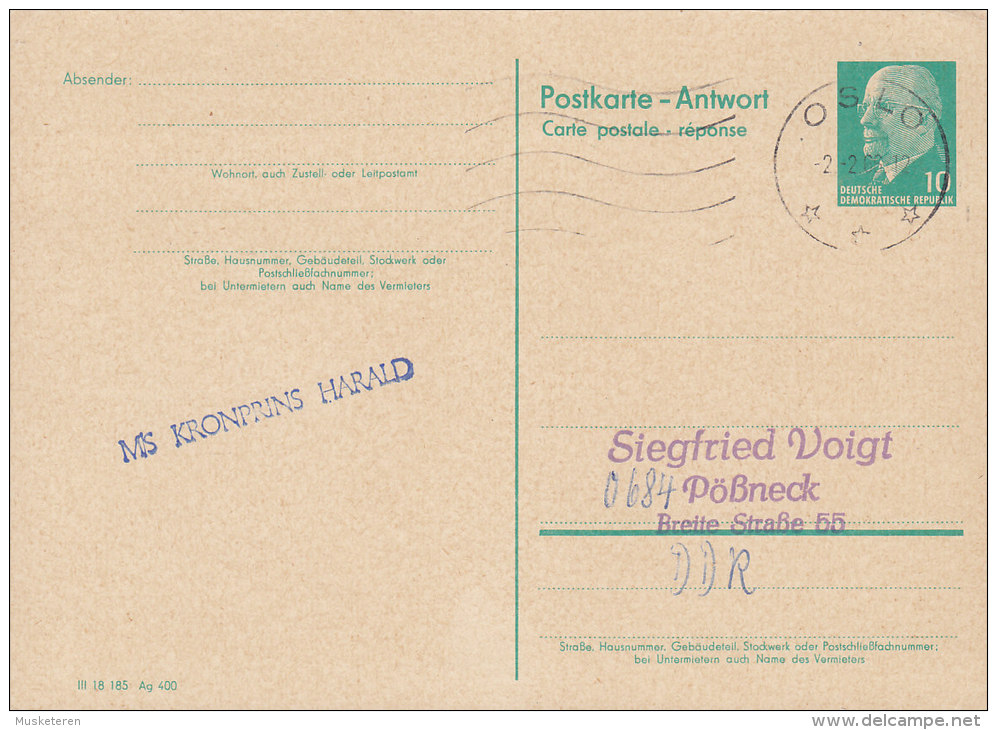 Germany DDR Postal Stationery Ganzsache Entier Antwort Schiffspost MS Kronprins Harald OSLO 1966 Norway - Postkaarten - Gebruikt