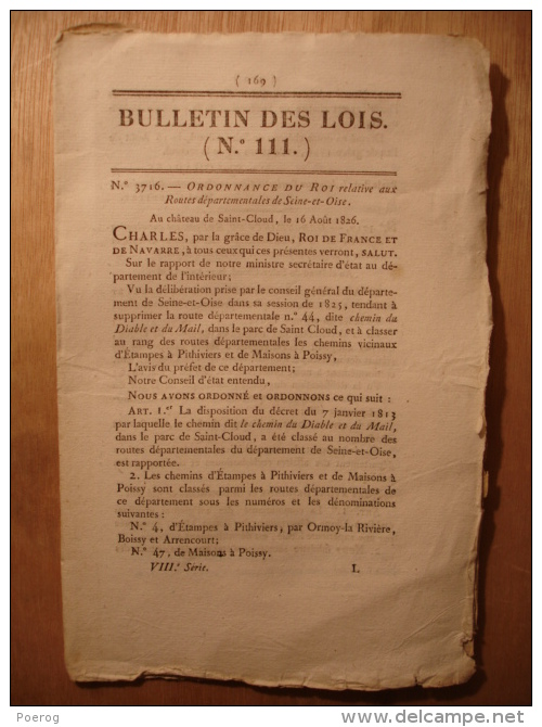 BULLETIN DES LOIS De 1826 - ROUTES DE SEINE ET OISE - RELIGIEUSES DIGNE LILLE CREST AIRE TONNERRE URSULINES - Décrets & Lois