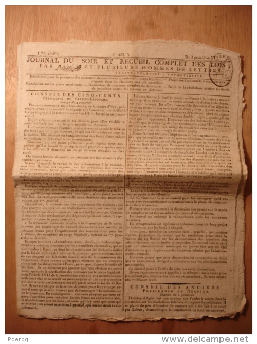 JOURNAL DU SOIR Du 22 MAI 1798 - LOUPS - INSURRECTION PRISON GRADE FORCE - FOLIE DEMENCE PRISES DANS LA MARINE Loup Wolf - Giornali - Ante 1800