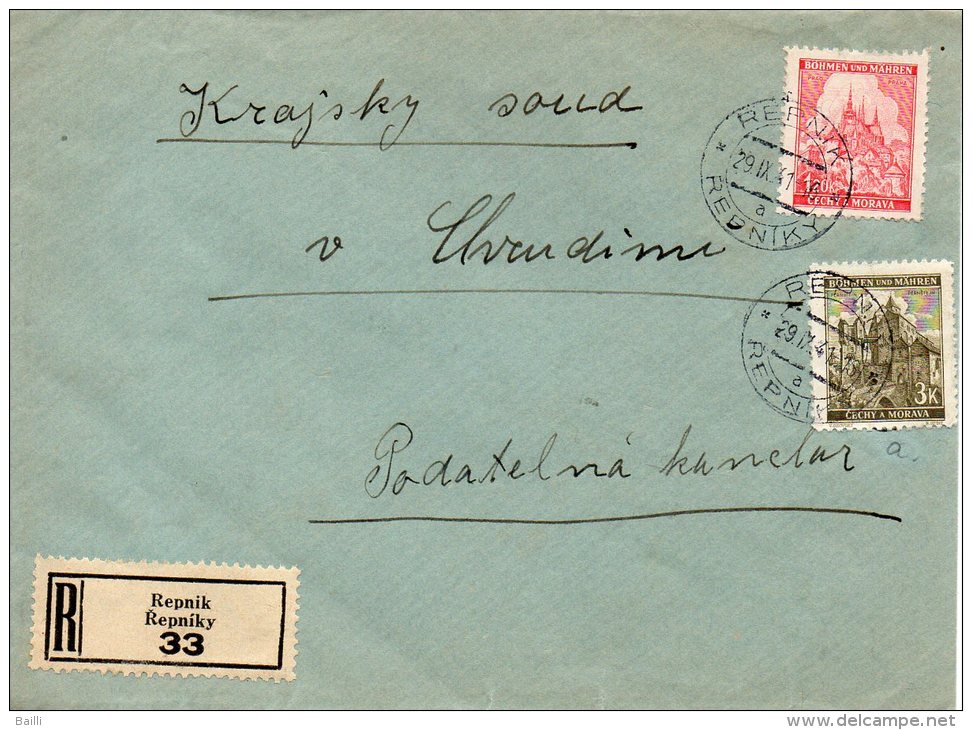 BOHEME ET MORAVIE LETTRE RECOMMANDEE REPNIK 1941 - Storia Postale