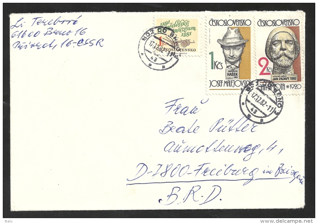 CSSR Ceskoslovensko 1982 Brief Nach Deutschland Mit Michel Nr. 2617, 2687, 2688 Yvert 2441, 2507, 2508 - Cartas & Documentos