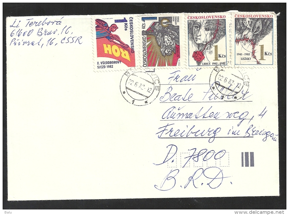 CSSR Ceskoslovensko Czechoslovakia 1982 Brief Nach Deutschland Mit Mi. 2656, 2658, 2667, 2668 Yv 2481, 2487, 2488, 2489 - Storia Postale